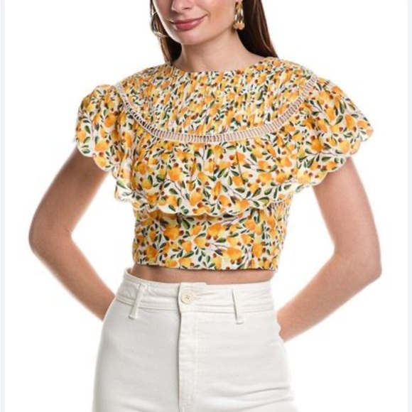 FARM Rio Tops - FARM Rio Smocked Lemon Cashew Crop Top